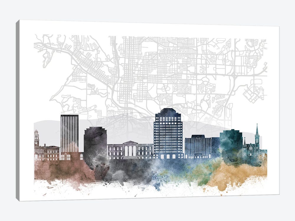 Colorado Springs Skyline City Map by WallDecorAddict 1-piece Canvas Artwork
