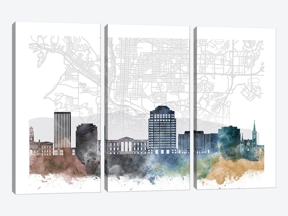 Colorado Springs Skyline City Map by WallDecorAddict 3-piece Canvas Art