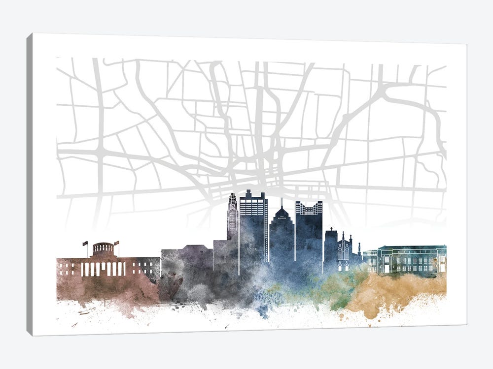 Columbus Skyline City Map by WallDecorAddict 1-piece Canvas Print