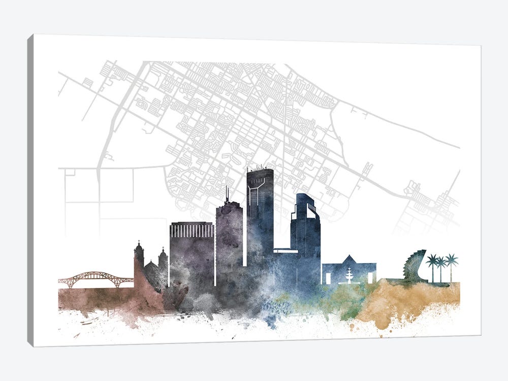 Corpus Christi Skyline City Map by WallDecorAddict 1-piece Canvas Art