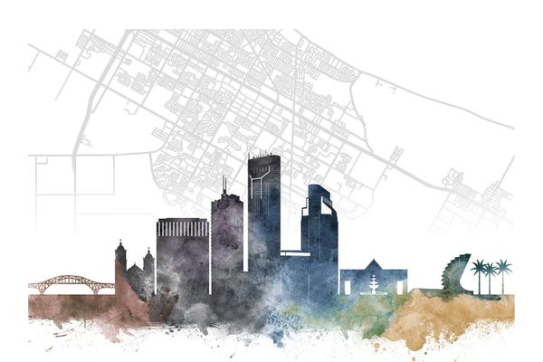 Canvas Print: Corpus Christi Skyline City Map by WallDecorAddict
