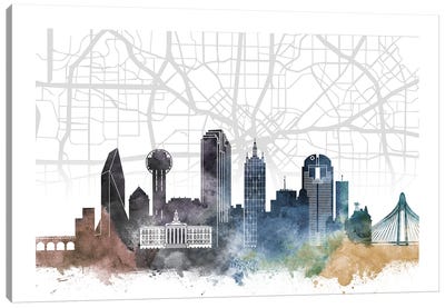 Dallas Skyline City Map Canvas Art Print - Texas Art