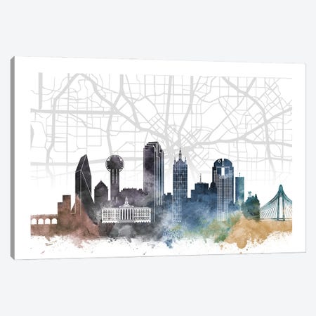 Dallas Skyline City Map Canvas Print #WDA2239} by WallDecorAddict Canvas Art Print
