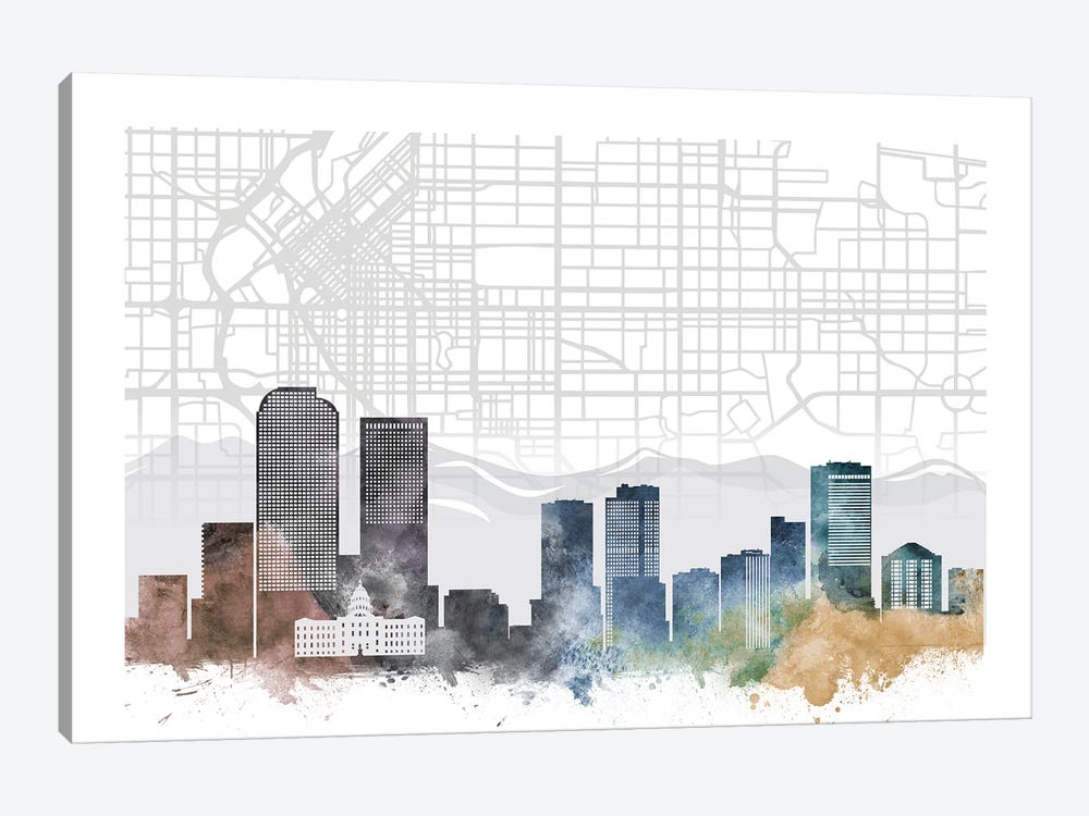 Denver Skyline City Map by WallDecorAddict 1-piece Canvas Print