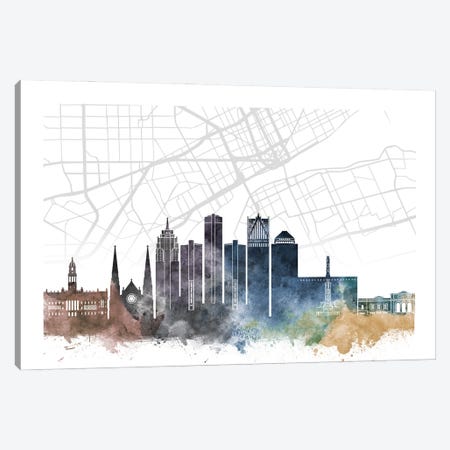 Detroit Skyline City Map Canvas Print #WDA2242} by WallDecorAddict Canvas Art