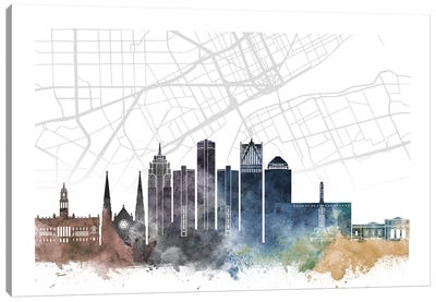 Detroit Skyline City Map Canvas Art Print - Detroit Skylines