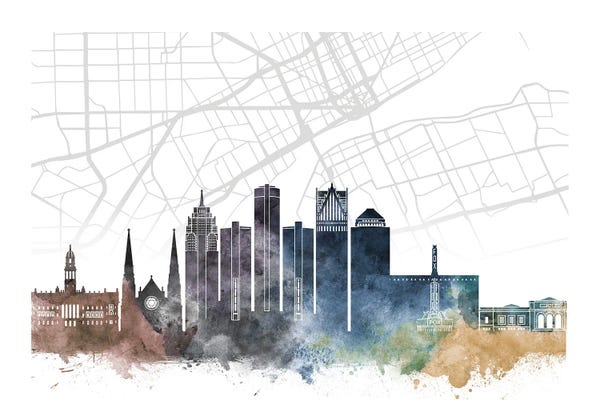WallDecorAddict: Detroit Skyline City Map by WallDecorAddict