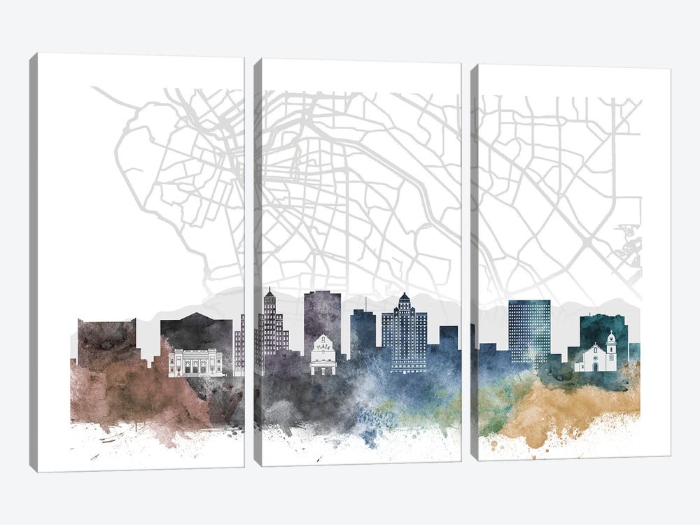 El Paso Skyline City Map by WallDecorAddict 3-piece Canvas Wall Art