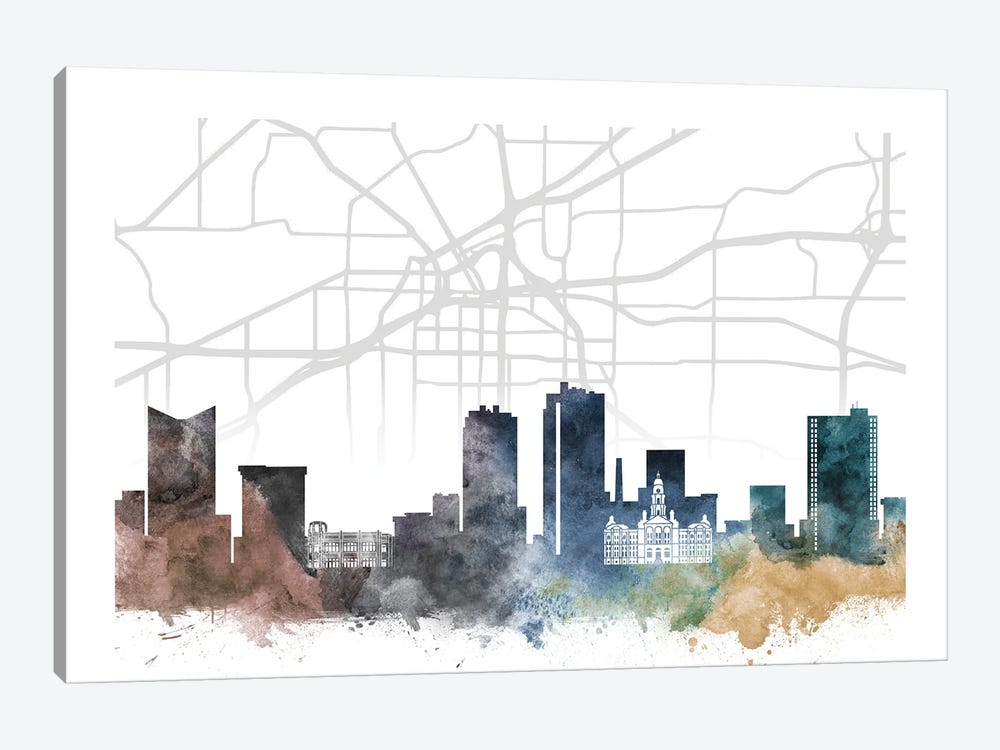 Fort Worth Skyline City Map by WallDecorAddict 1-piece Canvas Art Print