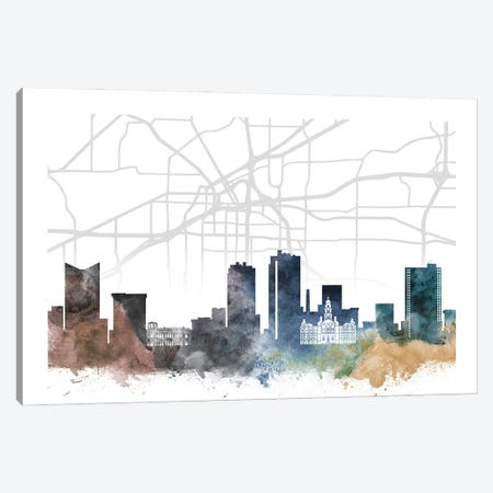 Fort Worth Skyline City Map Canvas Print #WDA2244} by WallDecorAddict Canvas Art Print