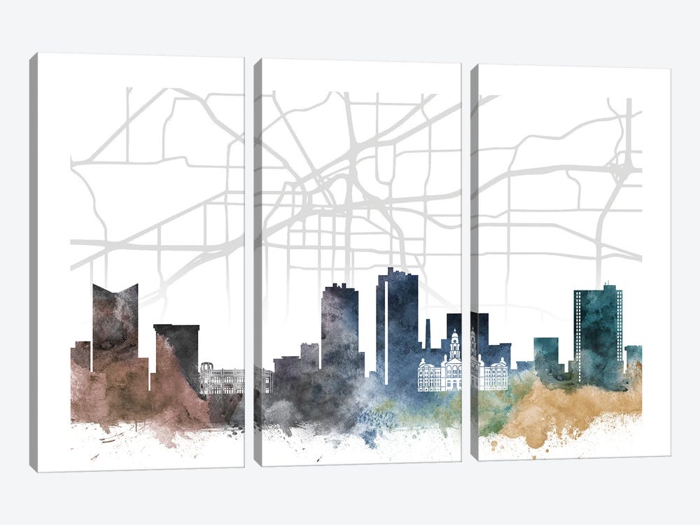 Fort Worth Skyline City Map by WallDecorAddict 3-piece Canvas Print