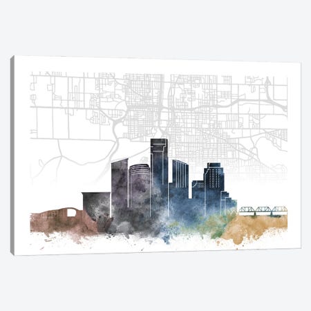 Grand Rapids Skyline City Map Canvas Print #WDA2245} by WallDecorAddict Canvas Art Print