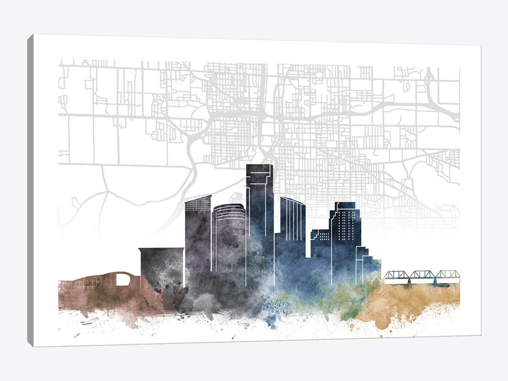 Grand Rapids Skyline City Map by WallDecorAddict 1-piece Canvas Art