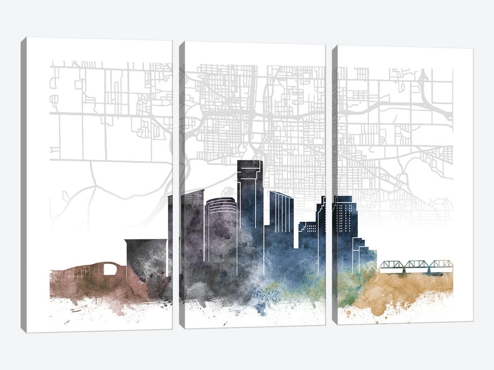 Grand Rapids Skyline City Map by WallDecorAddict 3-piece Canvas Wall Art