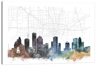 Houston Skyline City Map Canvas Art Print - Texas Art
