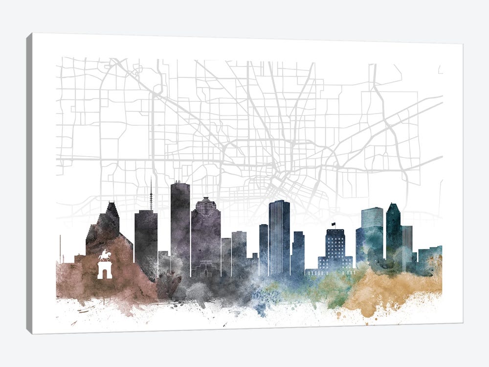 Houston Skyline City Map by WallDecorAddict 1-piece Canvas Print