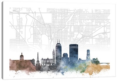 Indianapolis Skyline City Map Canvas Art Print - 3-Piece Map Art