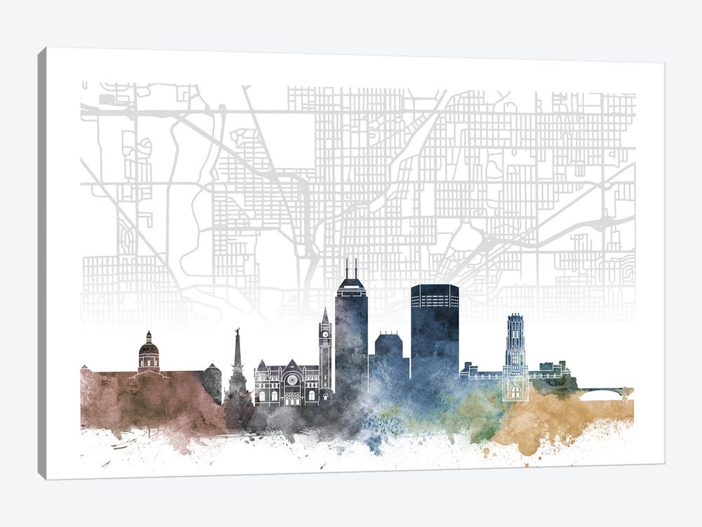 Indianapolis Skyline City Map by WallDecorAddict 1-piece Canvas Artwork