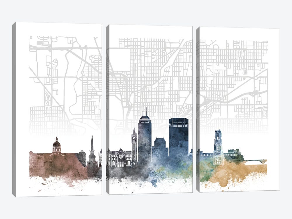 Indianapolis Skyline City Map by WallDecorAddict 3-piece Canvas Art