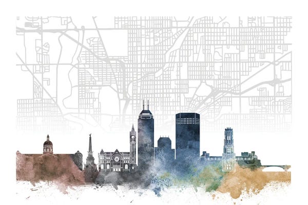 Large Map Art - Canvas Prints: Indianapolis Skyline City Map by WallDecorAddict