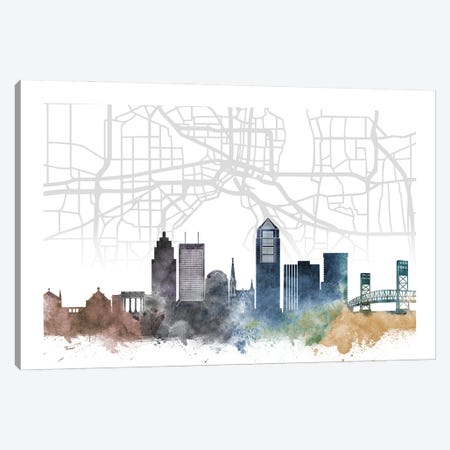 Jacksonville Skyline City Map Canvas Print #WDA2248} by WallDecorAddict Canvas Artwork