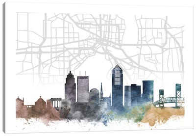 Jacksonville Skyline City Map Canvas Art Print - Jacksonville