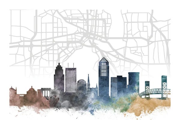 Jacksonville: Jacksonville Skyline City Map by WallDecorAddict