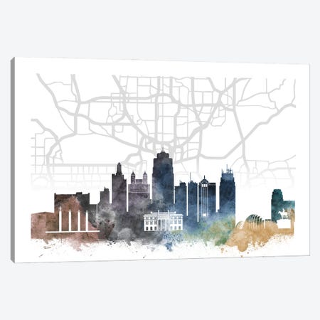 Kansas City Skyline City Map Canvas Print #WDA2249} by WallDecorAddict Canvas Artwork