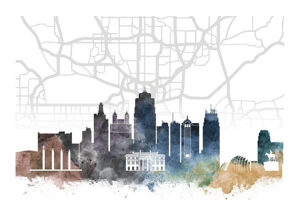 Kansas City Skylines: Kansas City Skyline City Map by WallDecorAddict