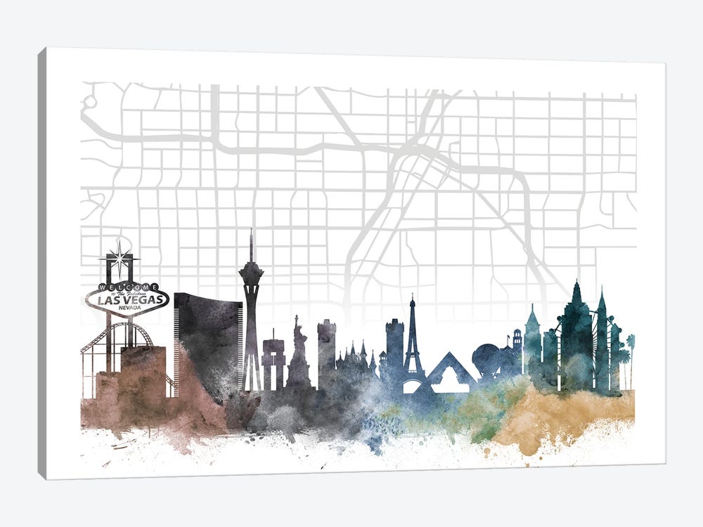Las Vegas Skyline City Map by WallDecorAddict 1-piece Canvas Art