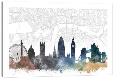 London Skyline City Map Canvas Art Print - London Maps