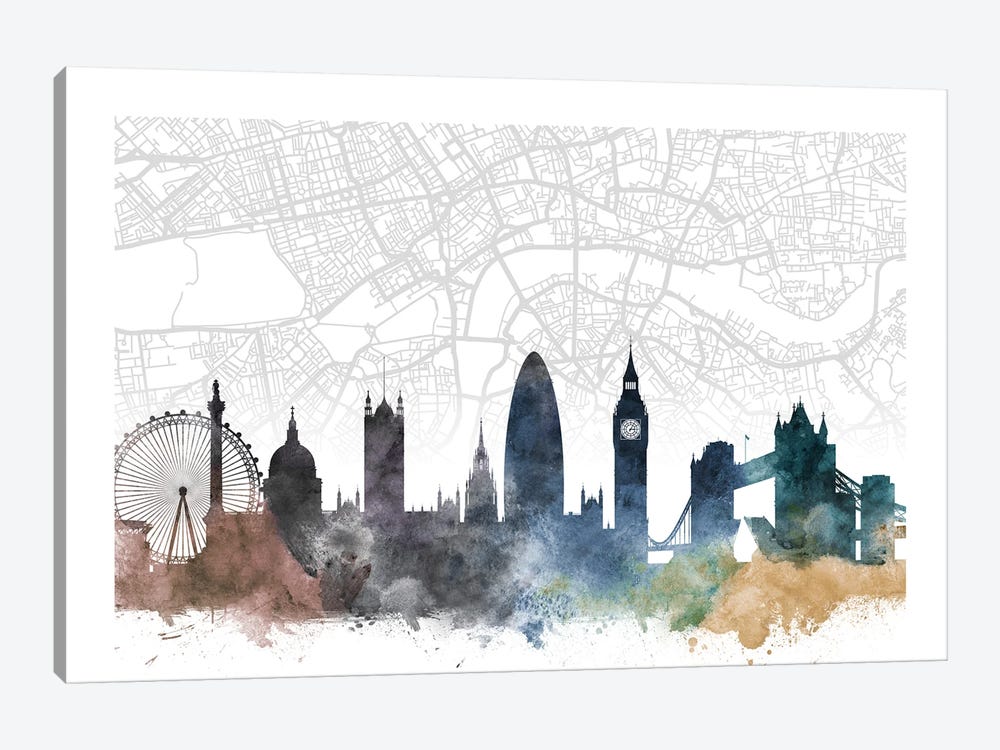 London Skyline City Map by WallDecorAddict 1-piece Canvas Art Print