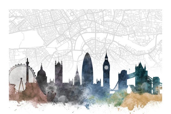 London Maps: London Skyline City Map by WallDecorAddict
