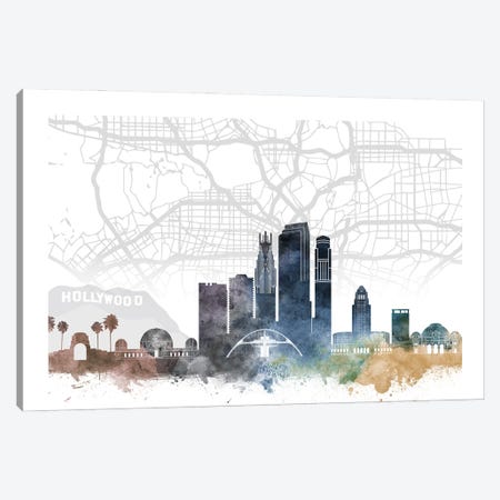 Los Angeles Skyline City Map Canvas Print #WDA2252} by WallDecorAddict Art Print