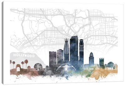 Los Angeles Skyline City Map Canvas Art Print - Los Angeles Maps