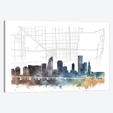 Miami City Skyline City Map Canvas Print #WDA2253} by WallDecorAddict Art Print