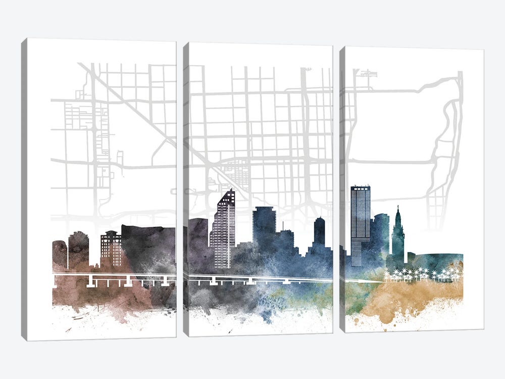 Miami City Skyline City Map by WallDecorAddict 3-piece Art Print