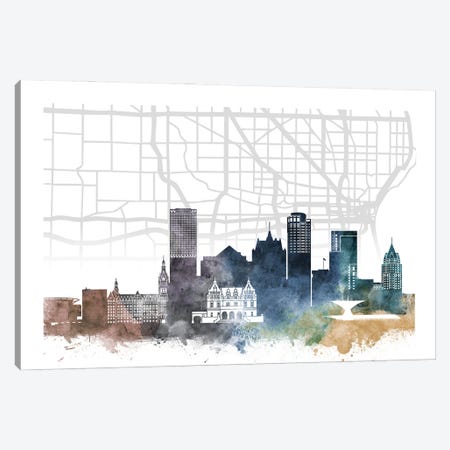 Milwaukee Skyline City Map Canvas Print #WDA2254} by WallDecorAddict Canvas Wall Art