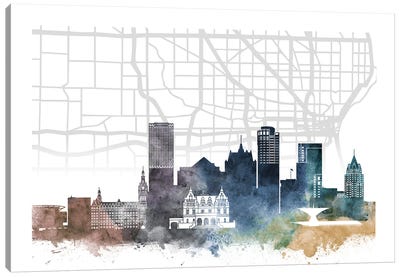 Milwaukee Skyline City Map Canvas Art Print - Milwaukee Art
