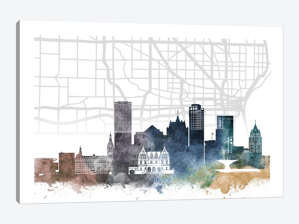Milwaukee Skyline City Map by WallDecorAddict 1-piece Canvas Art
