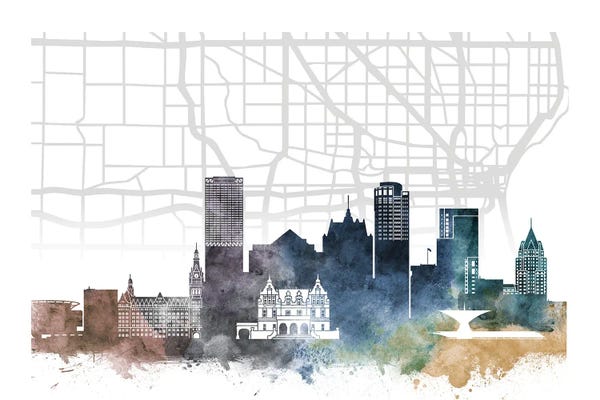 Wisconsin: Milwaukee Skyline City Map by WallDecorAddict
