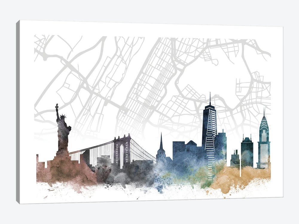 New York Skyline City Map by WallDecorAddict 1-piece Canvas Art Print