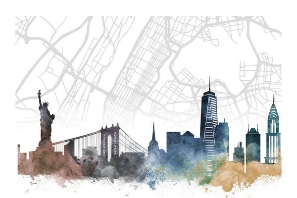 New York City Maps: New York Skyline City Map by WallDecorAddict