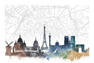 Paris Skyline City Map by WallDecorAddict canvas print