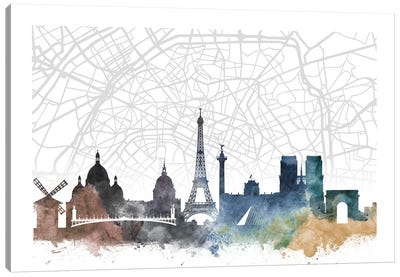 Paris Skyline City Map Canvas Art Print - Paris Maps
