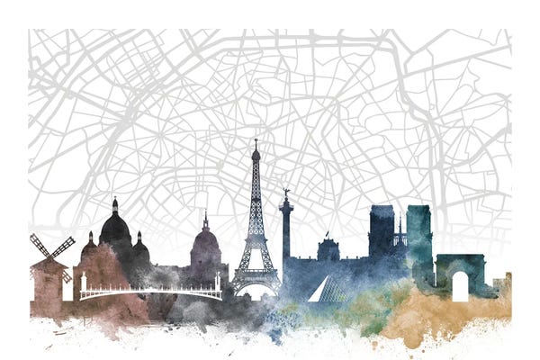 Paris Maps: Paris Skyline City Map by WallDecorAddict