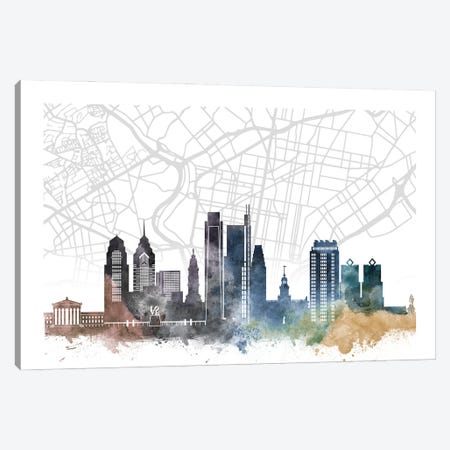 Philadelphia Skyline City Map Canvas Print #WDA2257} by WallDecorAddict Canvas Wall Art