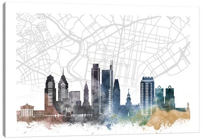 Philadelphia Skyline City Map Canvas Art Print - Philadelphia Maps