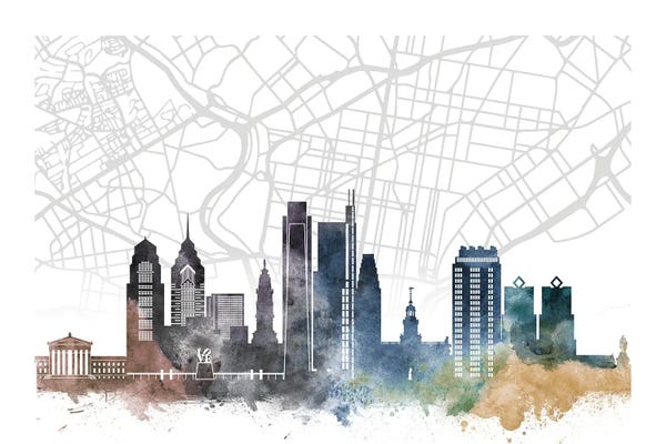 Pennsylvania: Philadelphia Skyline City Map by WallDecorAddict