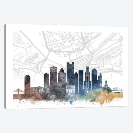 Pittsburgh Skyline City Map Canvas Print #WDA2258} by WallDecorAddict Canvas Print